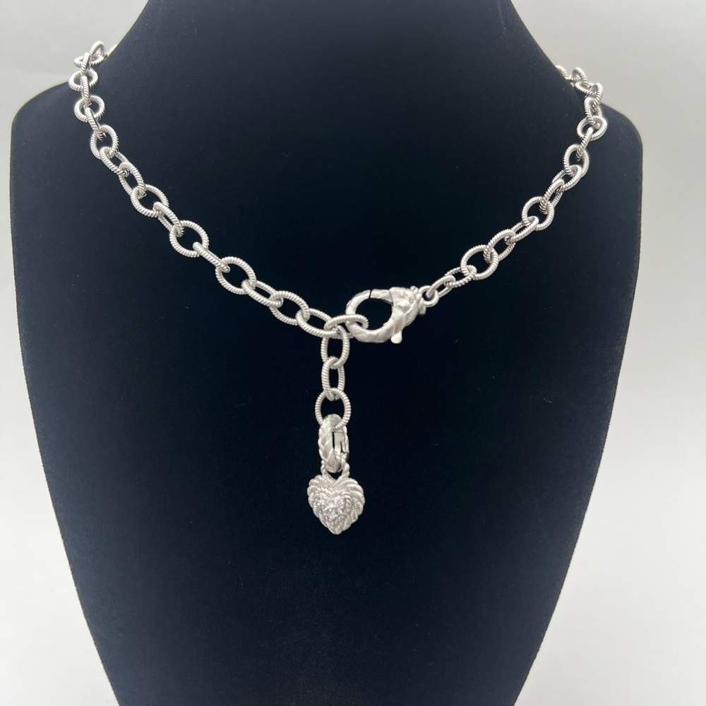 Judith Ripka Country Link Necklace with Removable Diamonique Heart Charm 20” - Picture 2 of 12